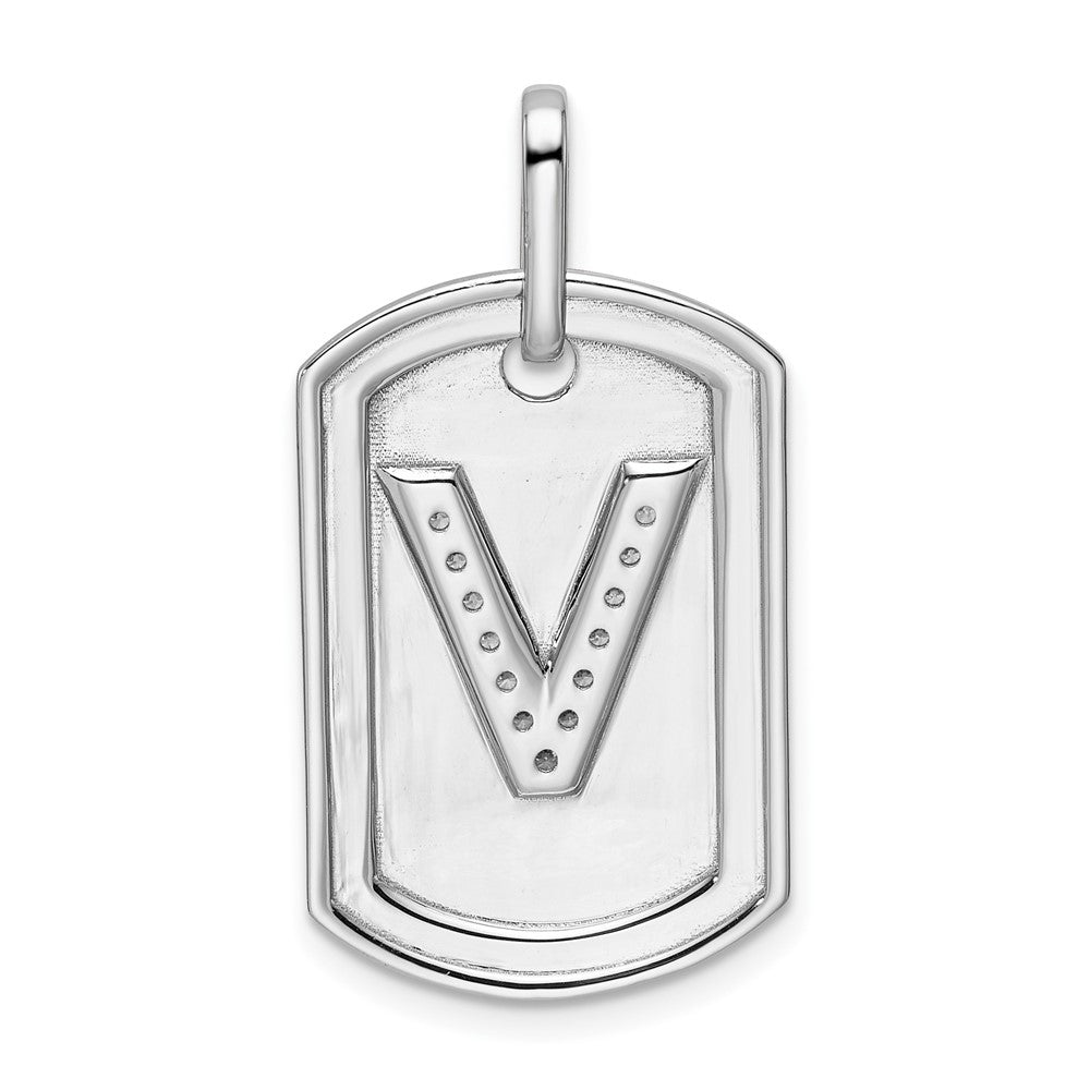 14K White Gold Diamond Initial V Dog Tag Charm