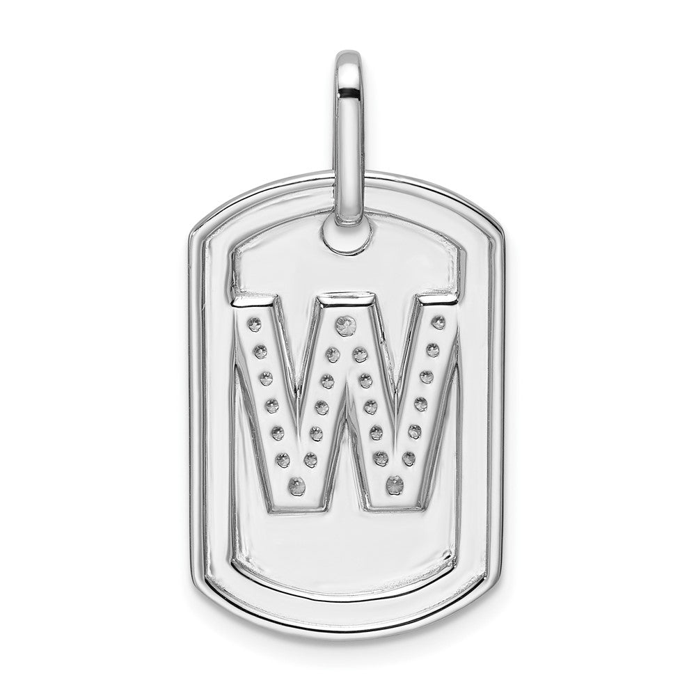 14K White Gold Diamond Initial W Dog Tag Charm