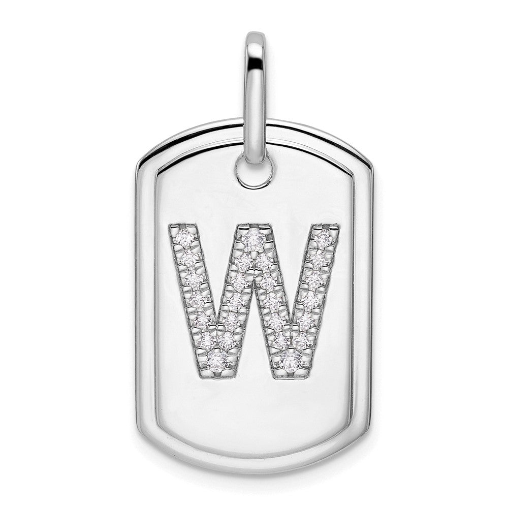 14K White Gold Diamond Initial W Dog Tag Charm
