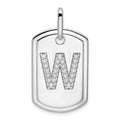 14K White Gold Diamond Initial W Dog Tag Charm