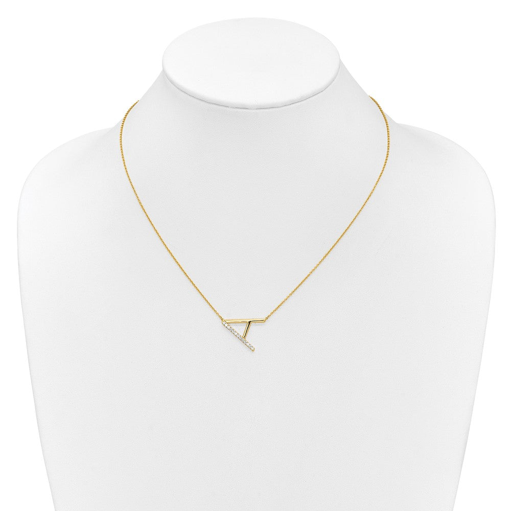14K Sideways Diamond Initial A Necklace