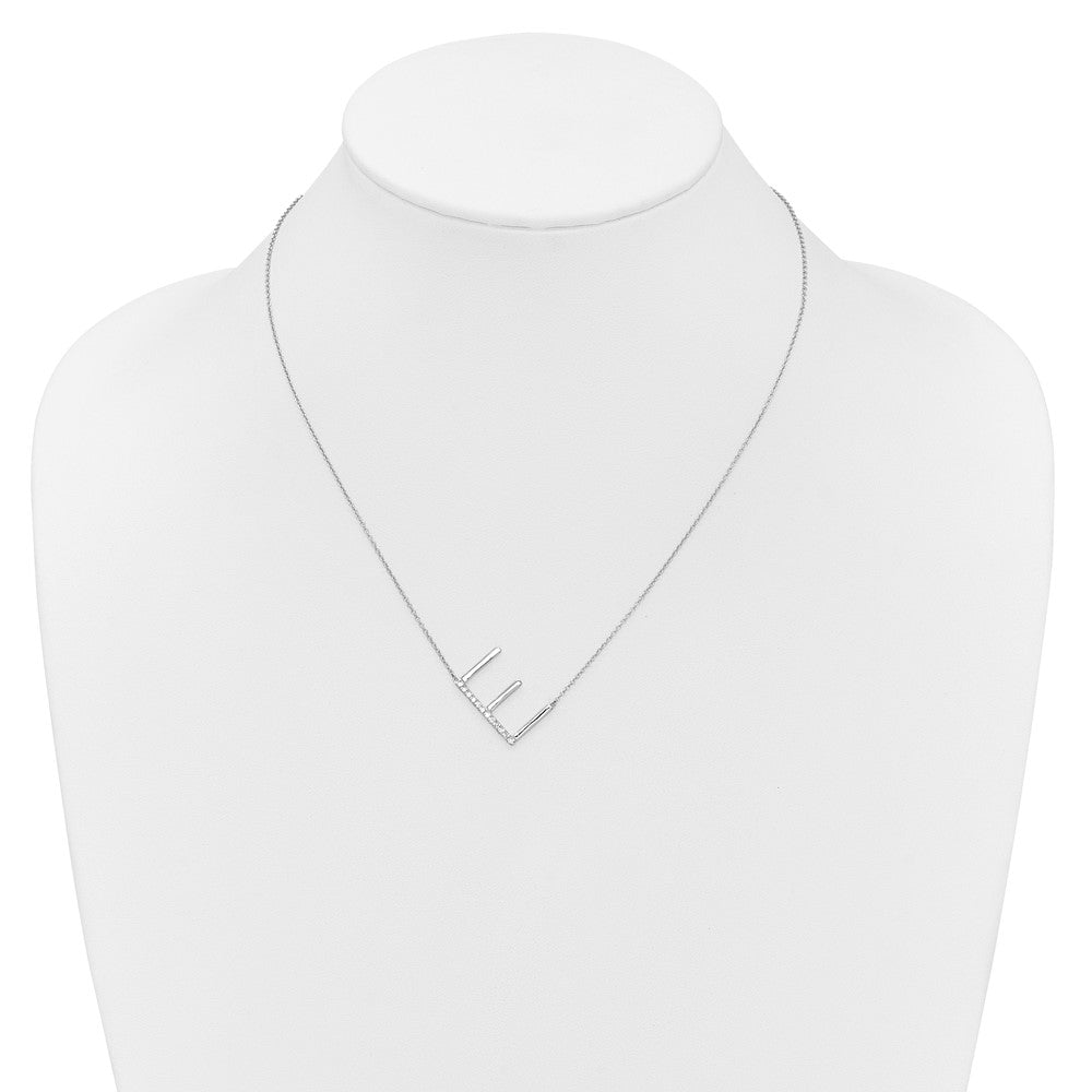 14K White Gold Sideways Diamond Initial E Necklace