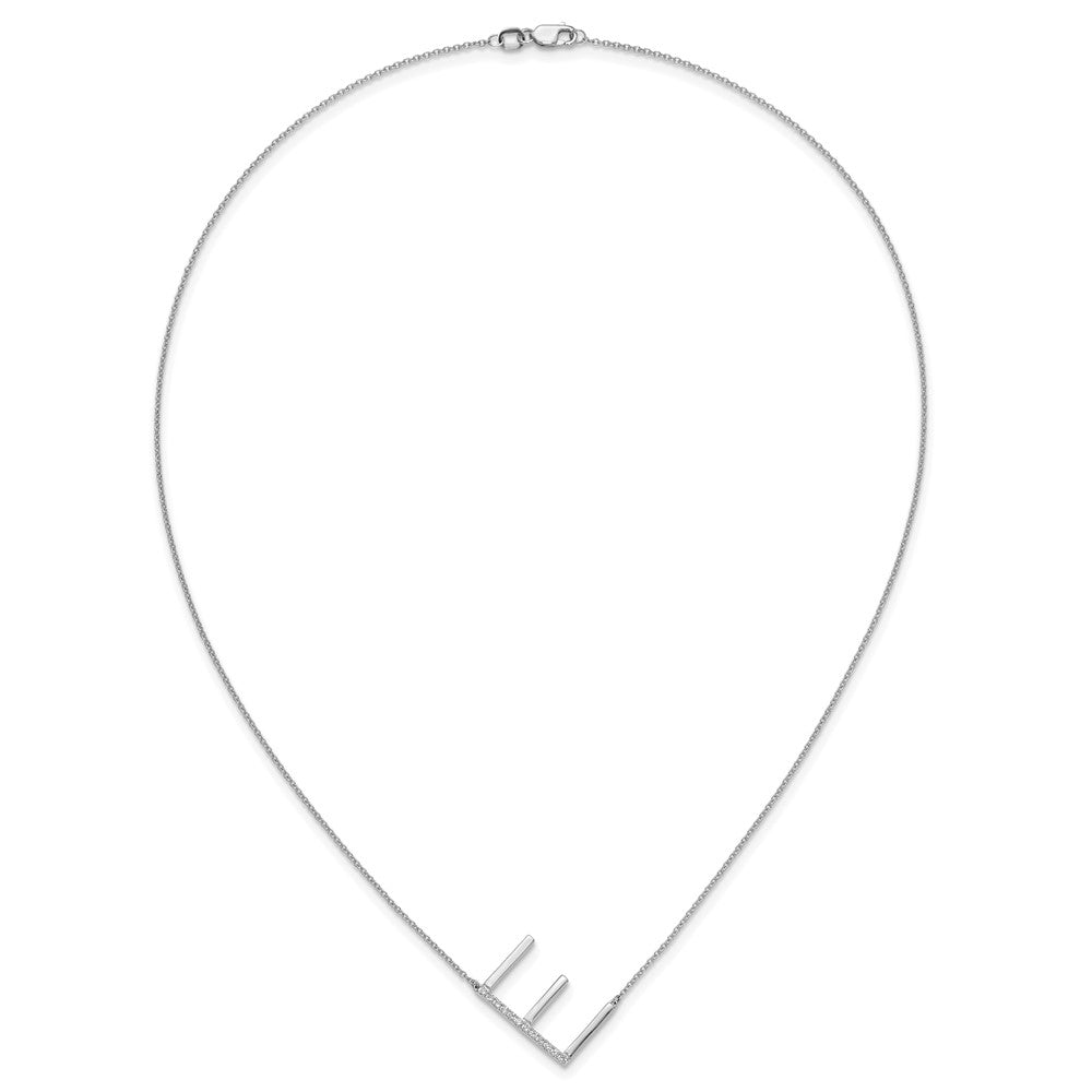 14K White Gold Sideways Diamond Initial E Necklace