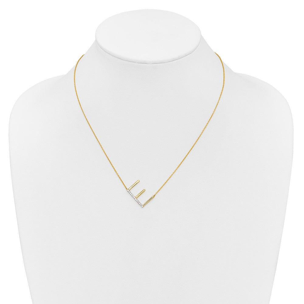 14K Sideways Diamond Initial E Necklace