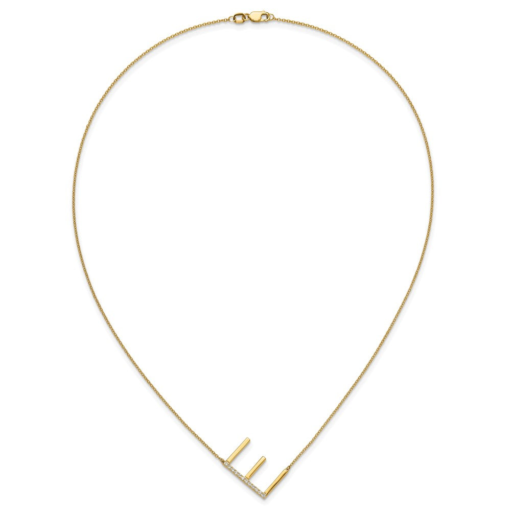 14K Sideways Diamond Initial E Necklace