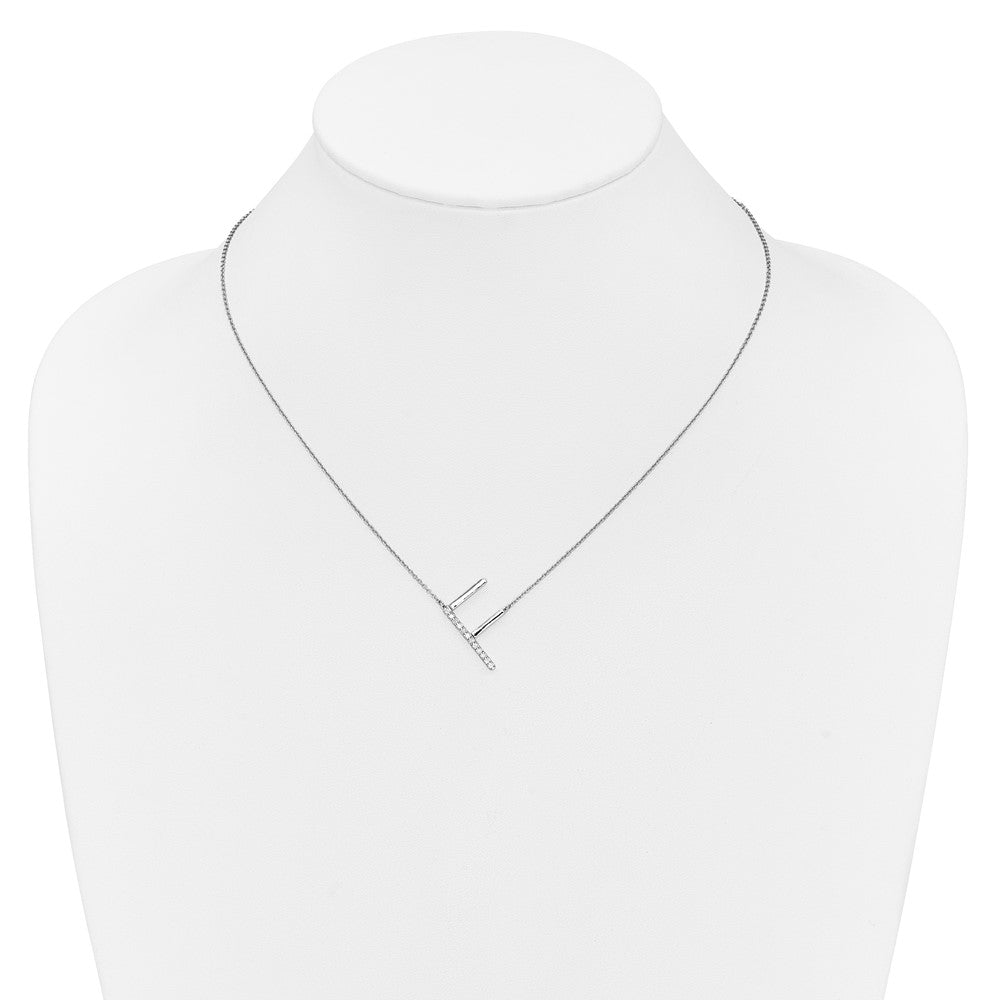 14K White Gold Sideways Diamond Initial F Necklace