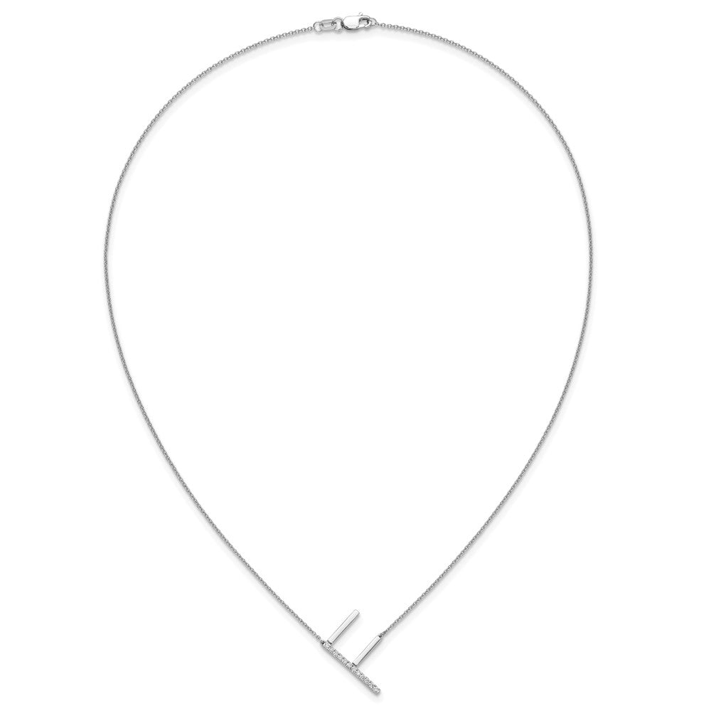 14K White Gold Sideways Diamond Initial F Necklace