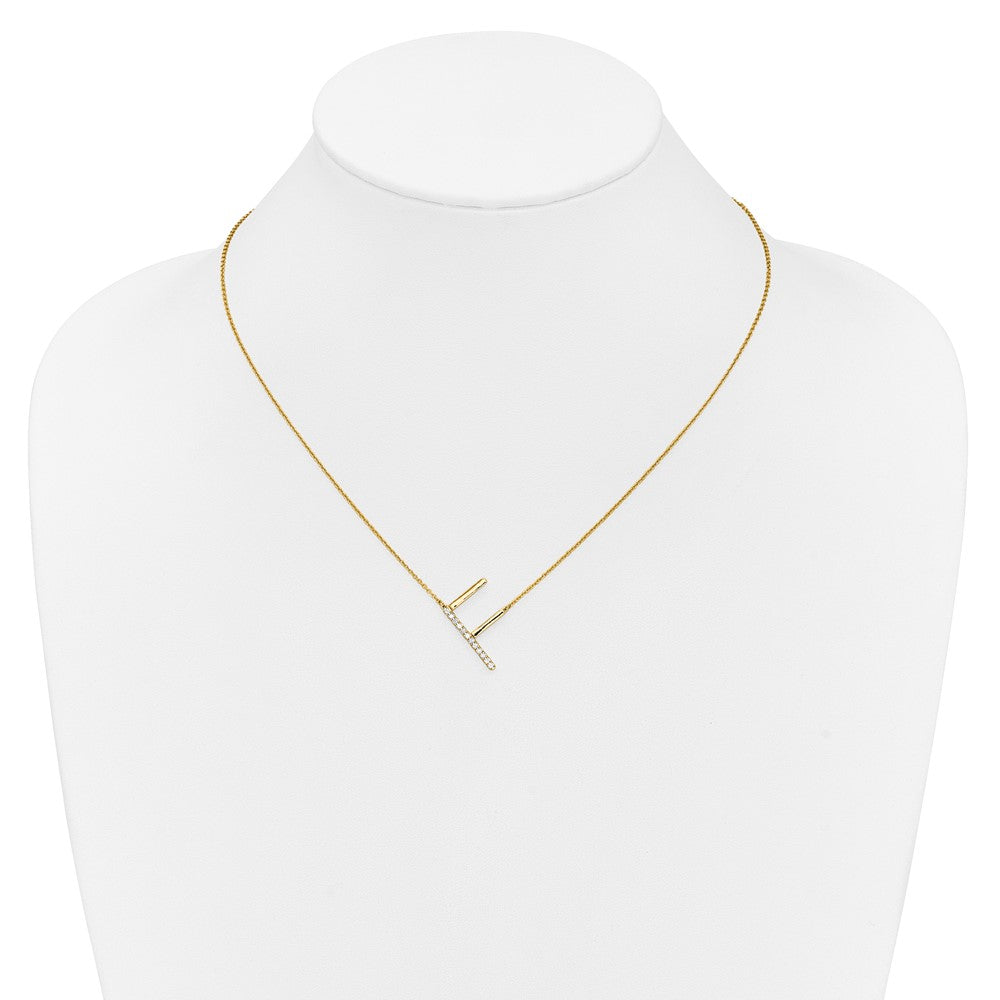 14K Sideways Diamond Initial F Necklace