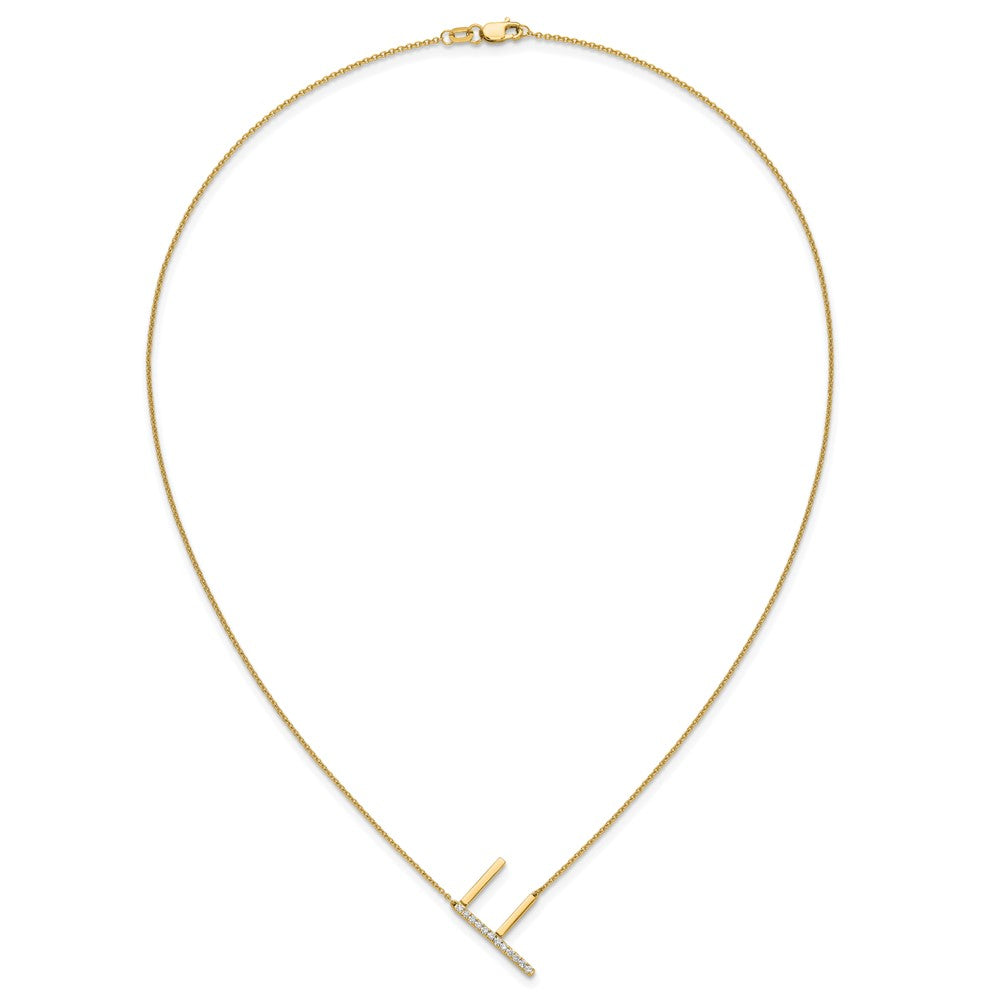 14K Sideways Diamond Initial F Necklace