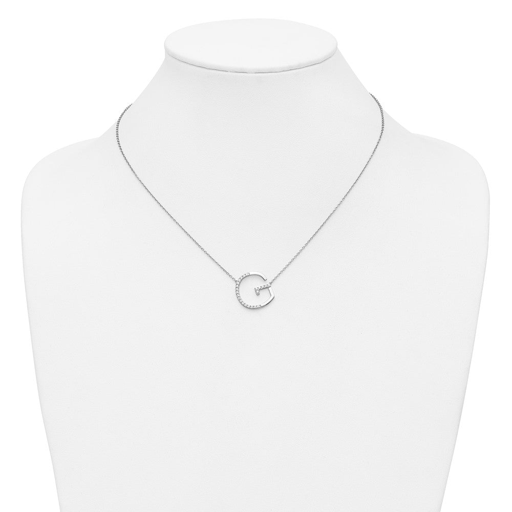 14K White Gold Sideways Diamond Initial G Necklace