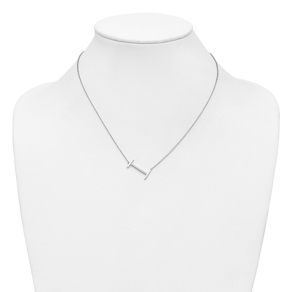 14K White Gold Sideways Diamond Initial I Necklace