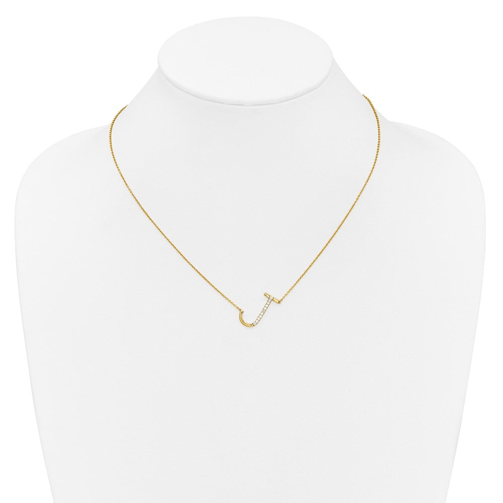 14K Sideways Diamond Initial J Necklace