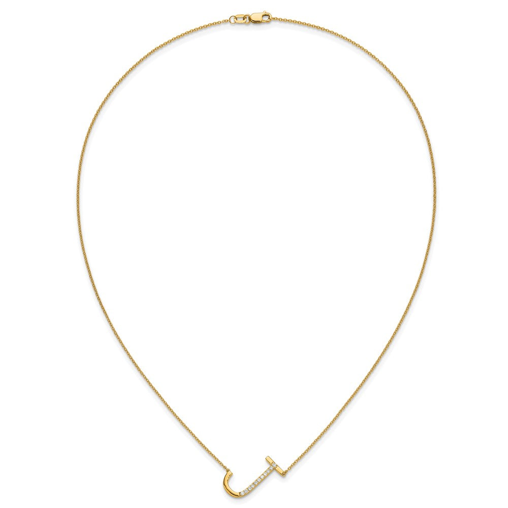 14K Sideways Diamond Initial J Necklace