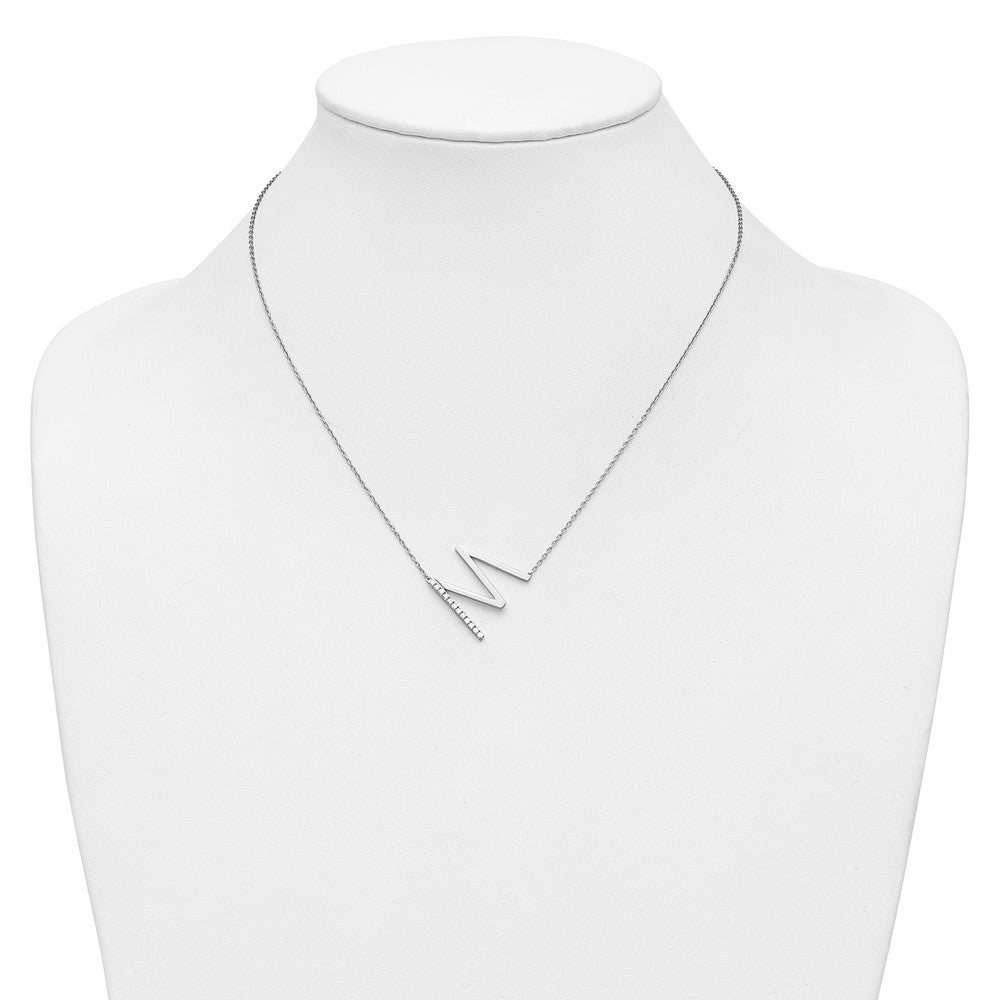 14K White Gold Sideways Diamond Initial M Necklace