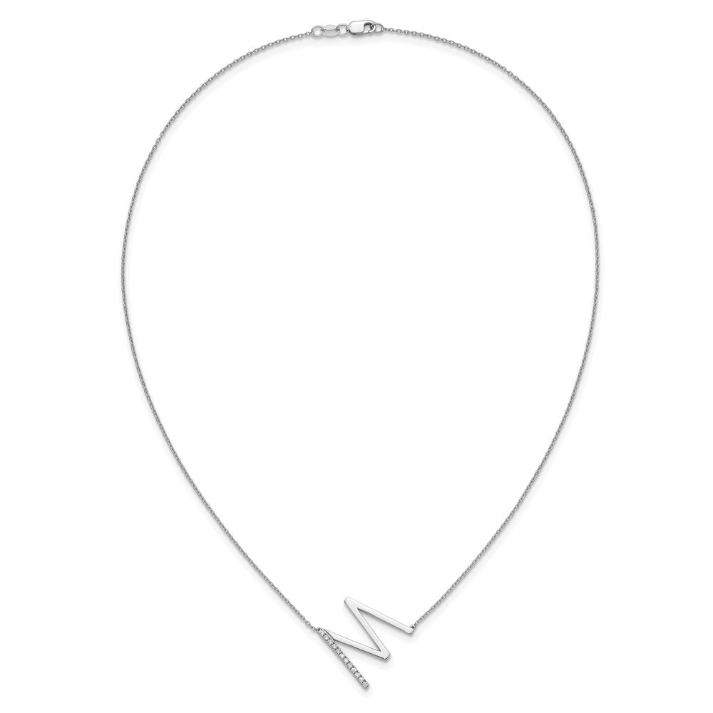 14K White Gold Sideways Diamond Initial M Necklace