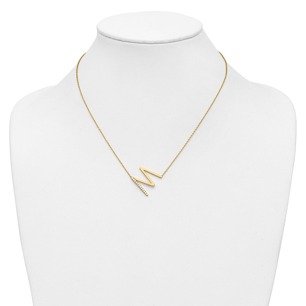 14K Sideways Diamond Initial M Necklace