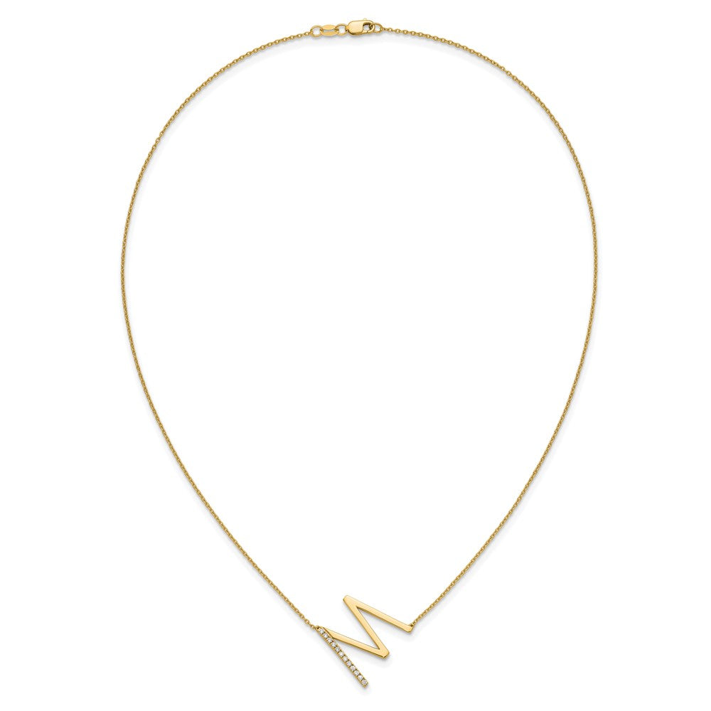 14K Sideways Diamond Initial M Necklace