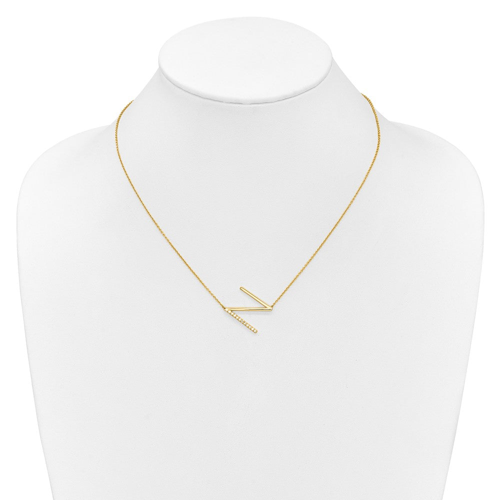 14K Sideways Diamond Initial N Necklace