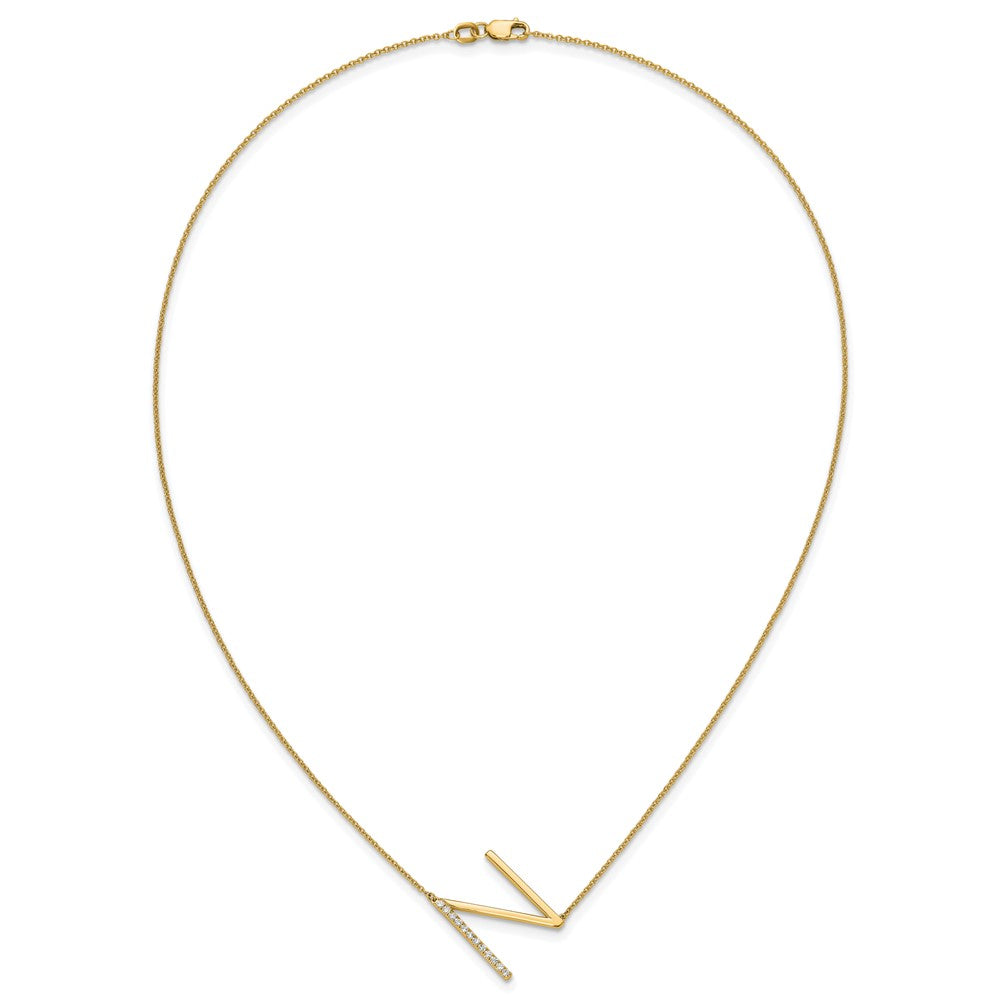14K Sideways Diamond Initial N Necklace