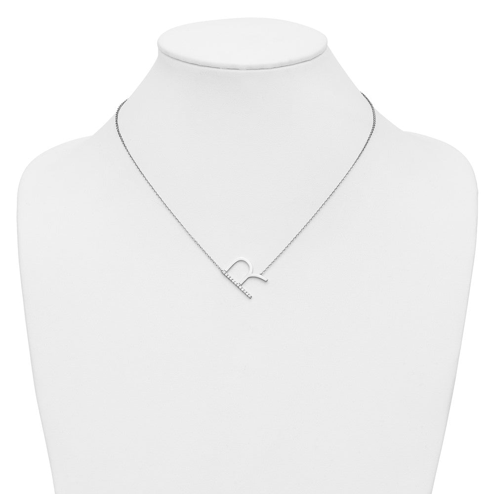 14K White Gold Sideways Diamond Initial R Necklace
