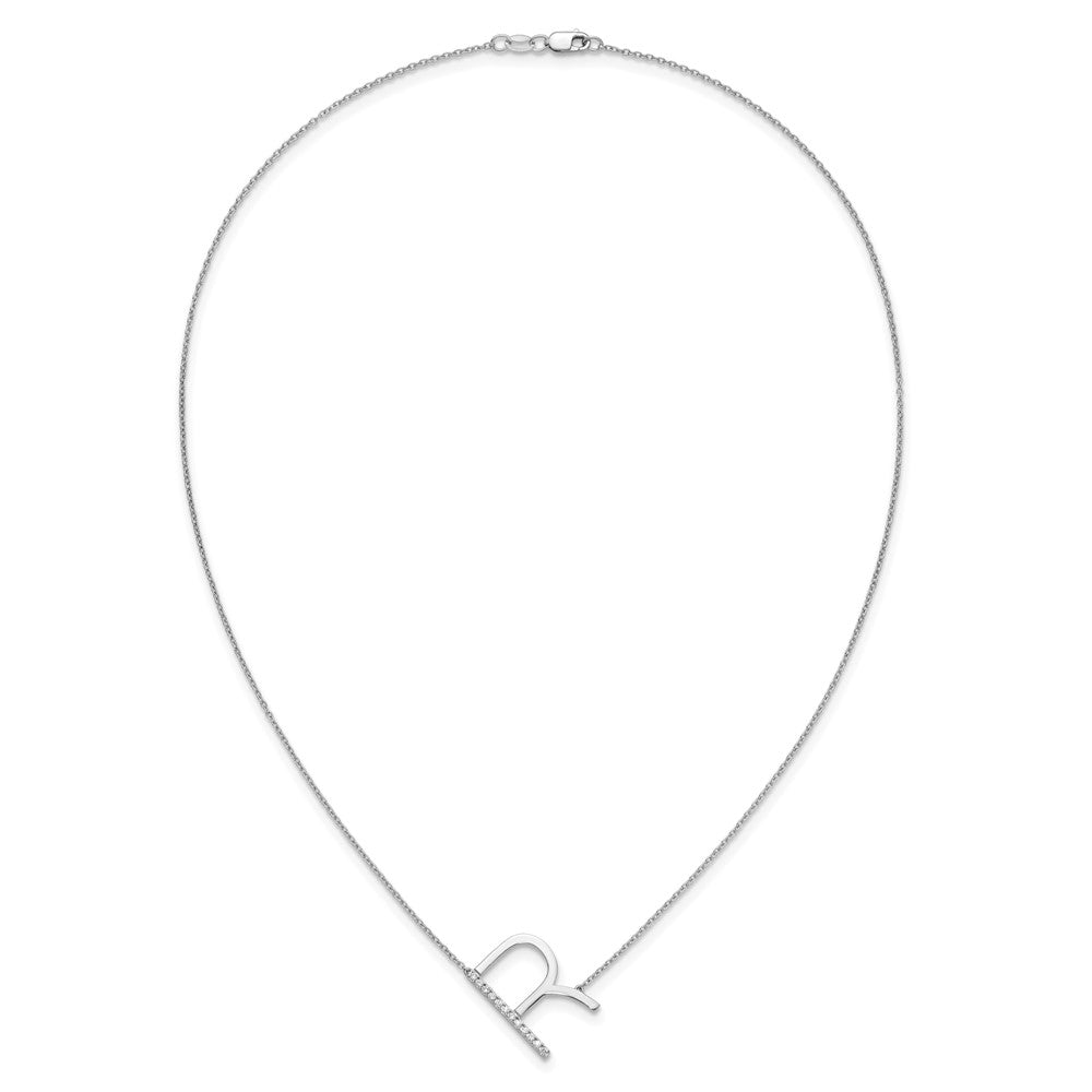 14K White Gold Sideways Diamond Initial R Necklace