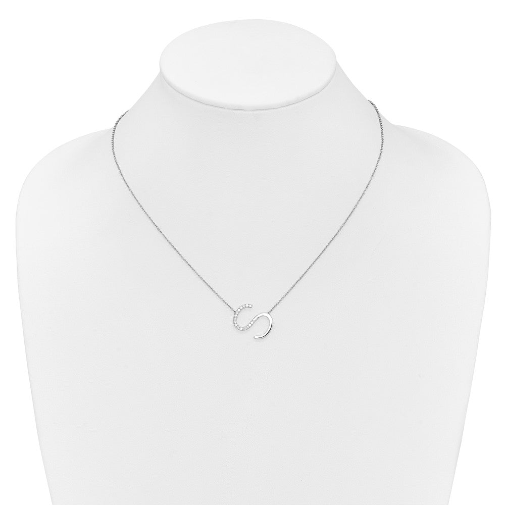 14K White Gold Sideways Diamond Initial S Necklace