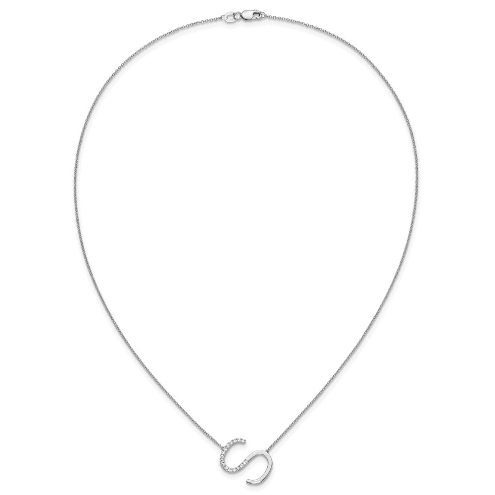 14K White Gold Sideways Diamond Initial S Necklace