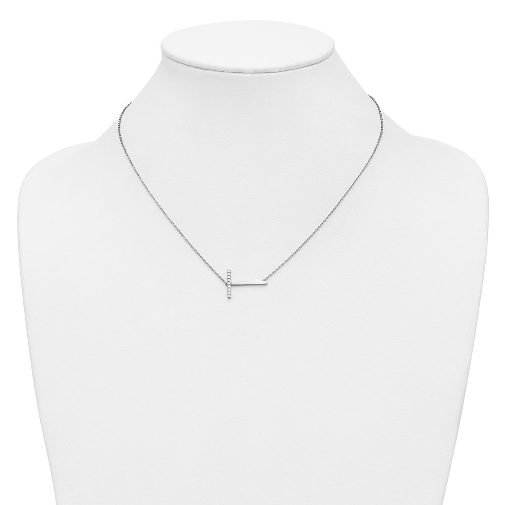14K White Gold Sideways Diamond Initial T Necklace