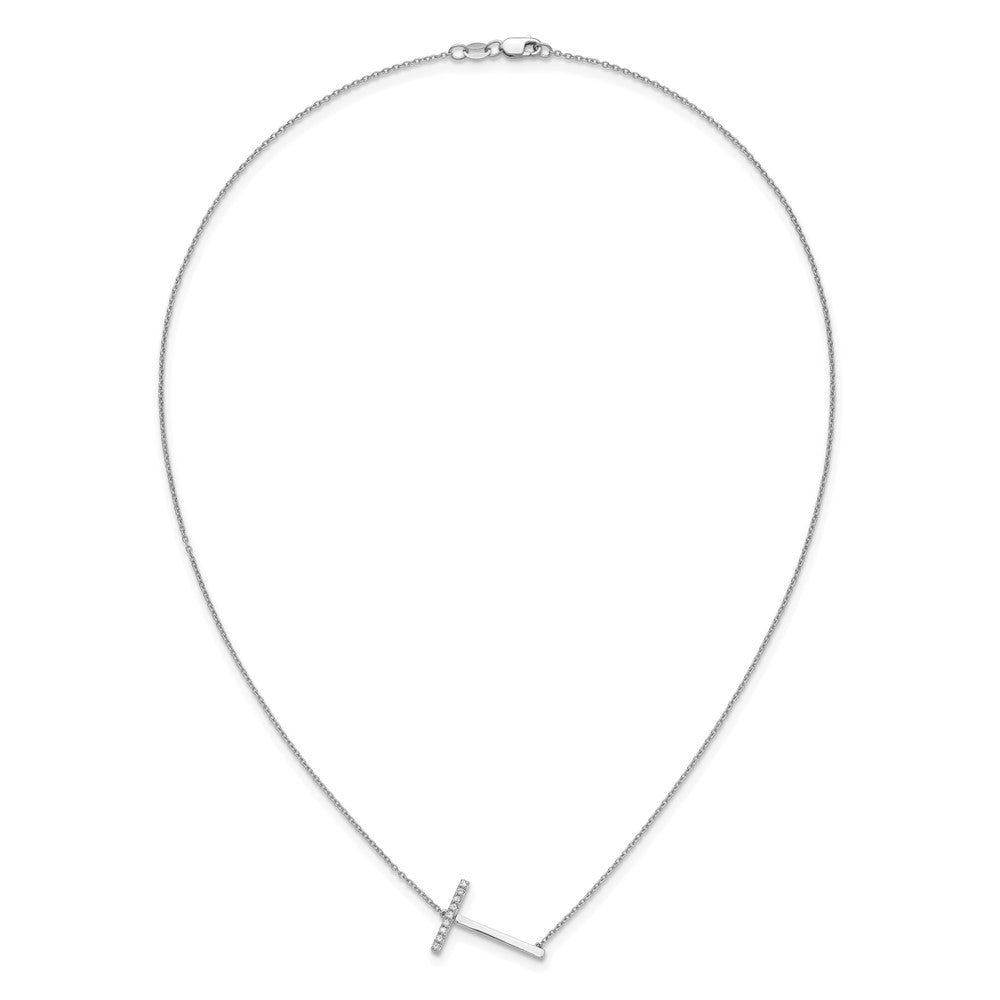 14K White Gold Sideways Diamond Initial T Necklace
