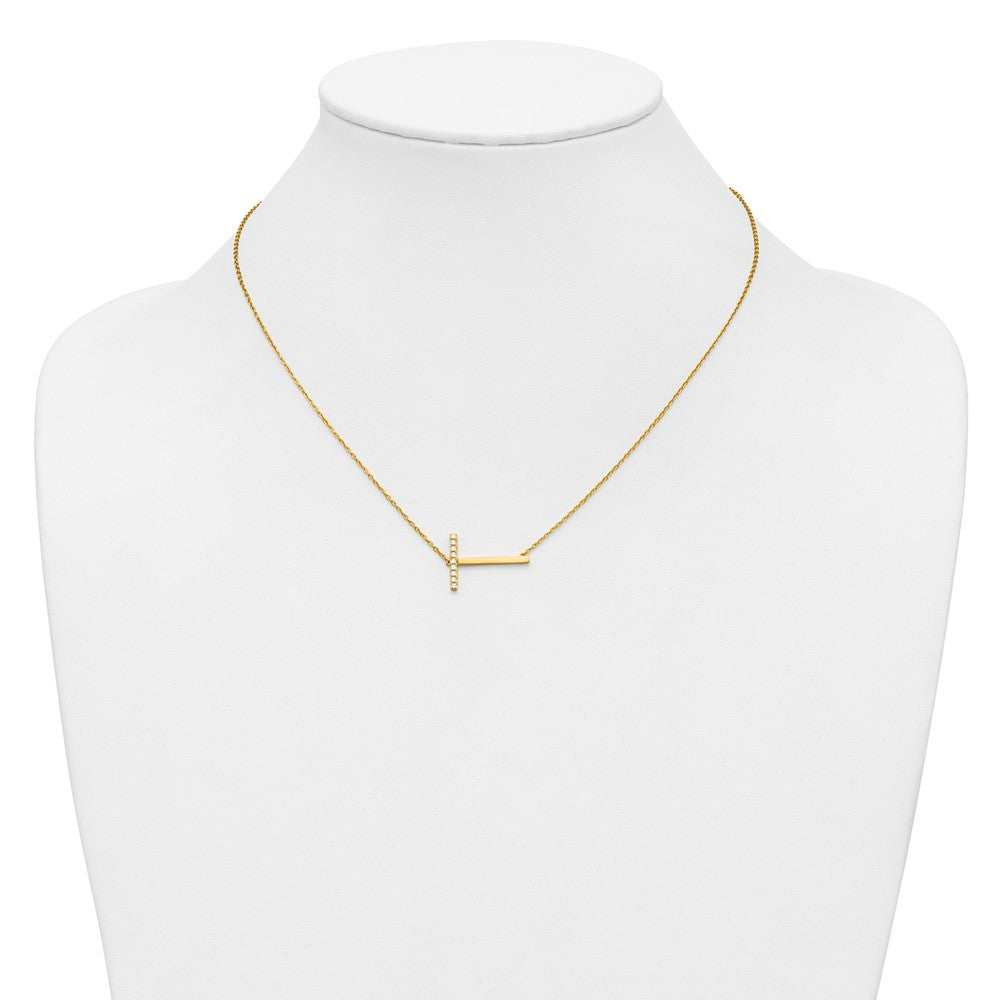 14K Sideways Diamond Initial T Necklace