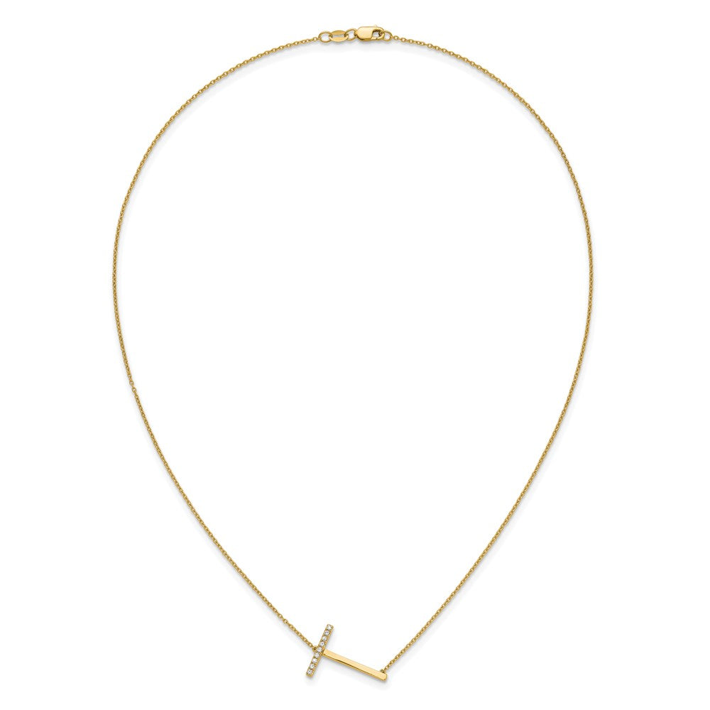 14K Sideways Diamond Initial T Necklace