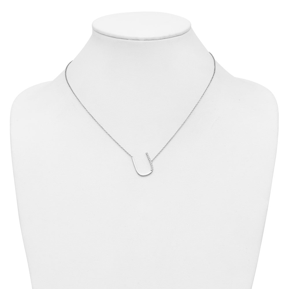 14K White Gold Sideways Diamond Initial U Necklace