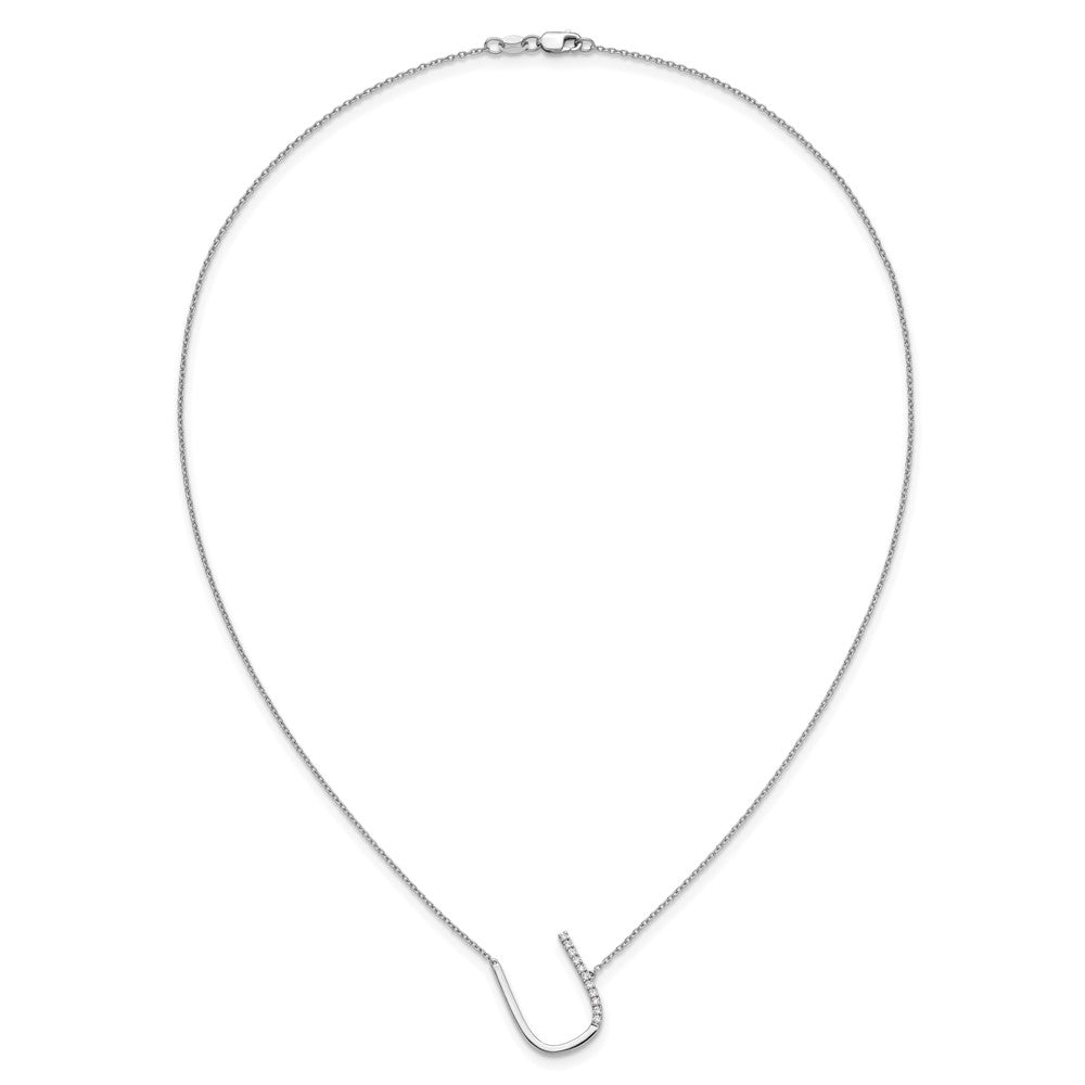 14K White Gold Sideways Diamond Initial U Necklace
