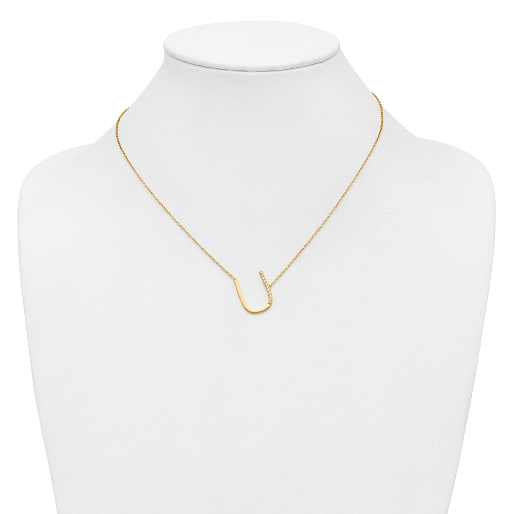 14K Sideways Diamond Initial U Necklace