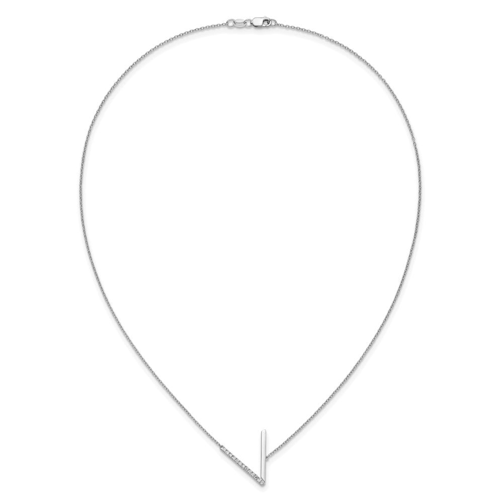 14K White Gold Sideways Diamond Initial V Necklace