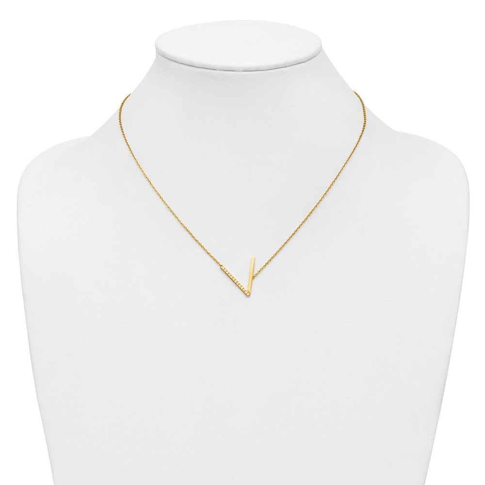 14K Sideways Diamond Initial V Necklace