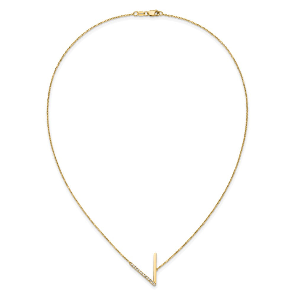 14K Sideways Diamond Initial V Necklace