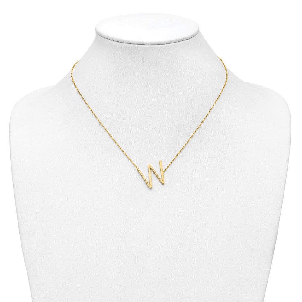 14K Sideways Diamond Initial W Necklace