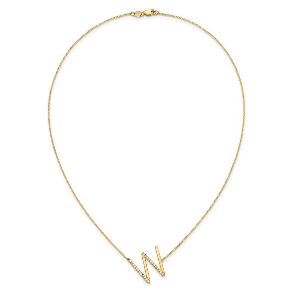 14K Sideways Diamond Initial W Necklace