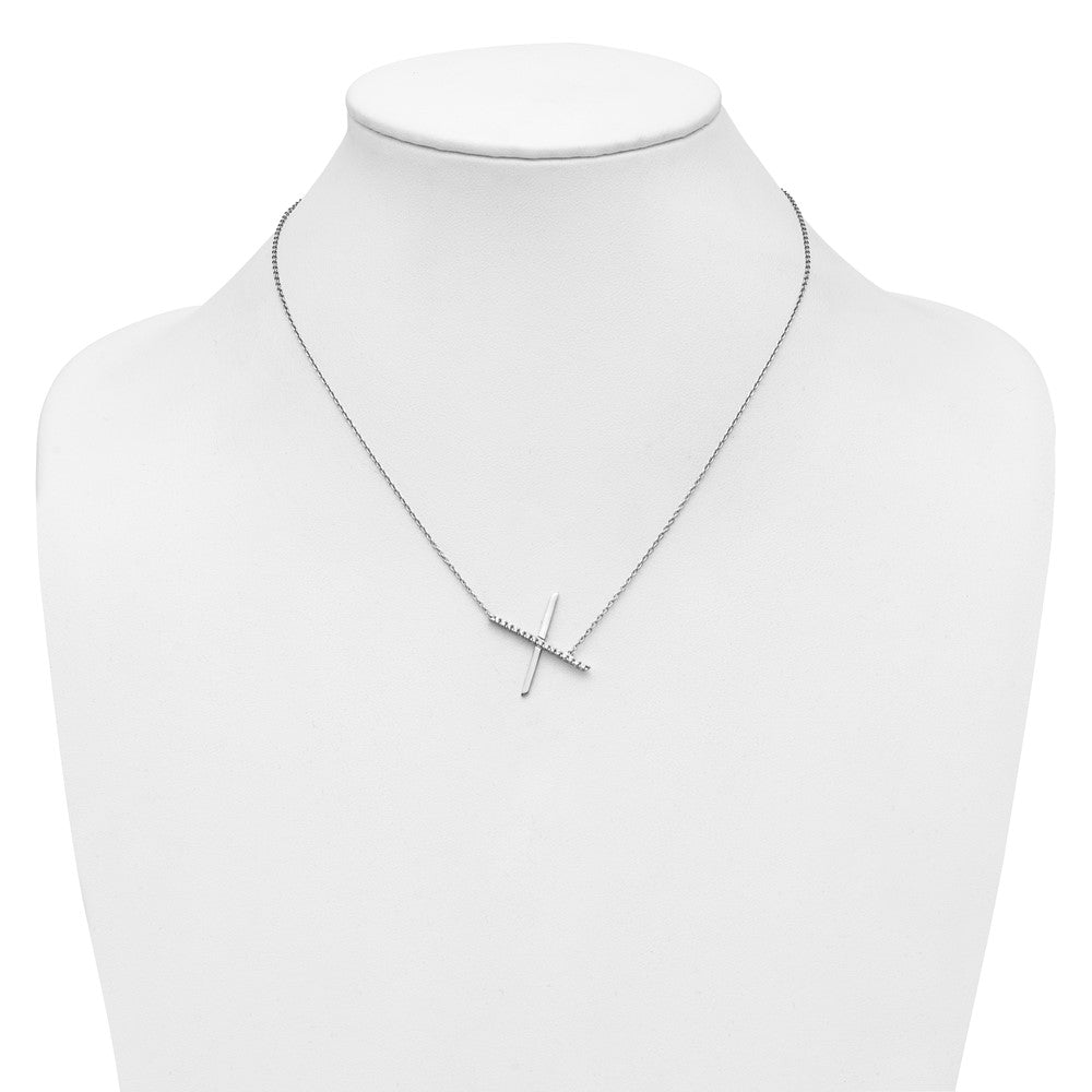 14K White Gold Sideways Diamond Initial X Necklace