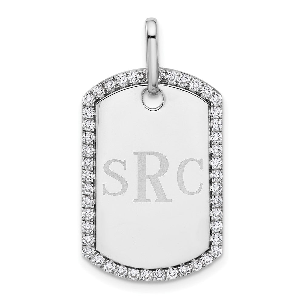 14k White Gold Personalized Diamond Dog Tag Charm