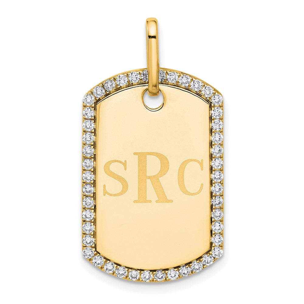 14k Yellow Gold Personalized Diamond Dog Tag Charm