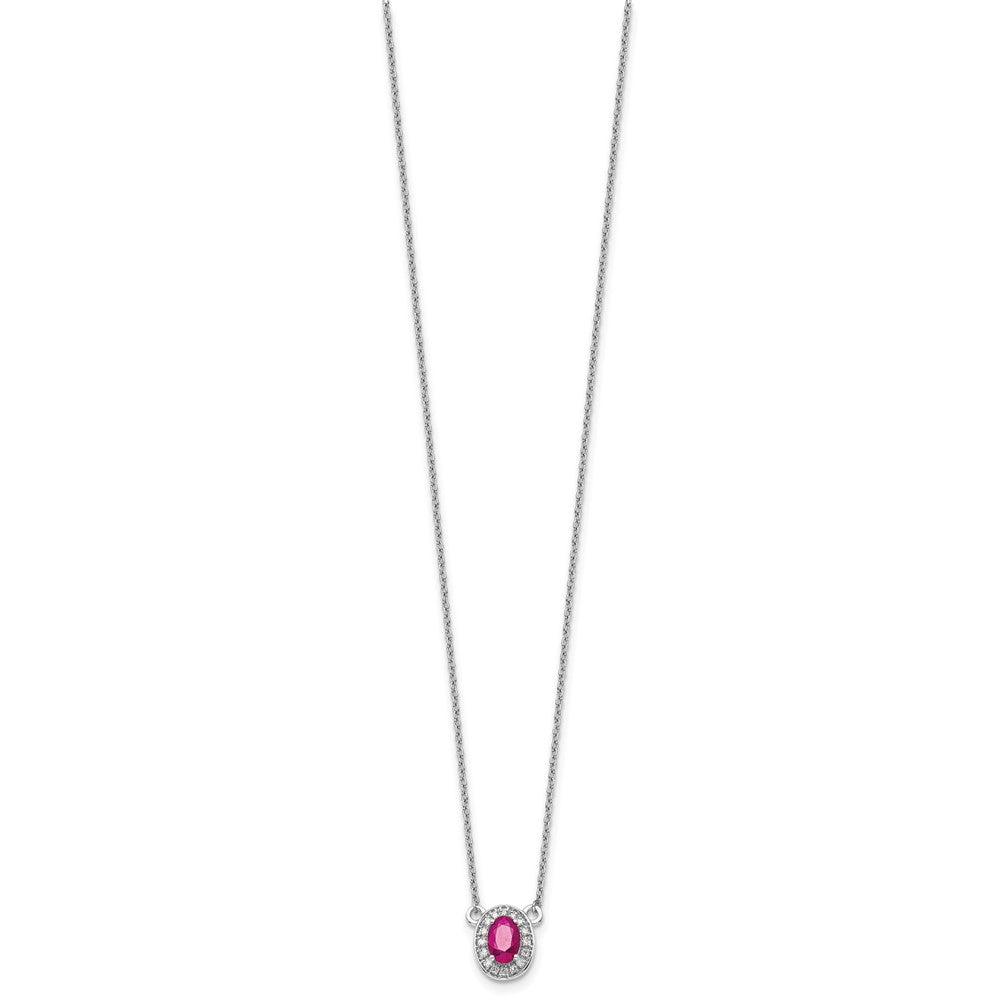 14k White Gold Diamond and Oval Ruby 18 inch Necklace