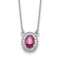14k White Gold Diamond and Oval Ruby 18 inch Necklace