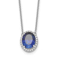 14k White Gold Oval Created Sapphire/Diamond 18in. Halo Necklace