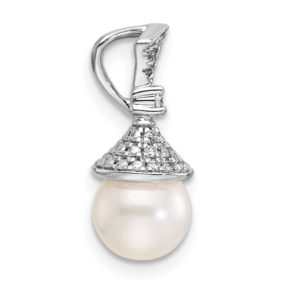14K White Gold Polished Diamond and Pearl Chain Slide