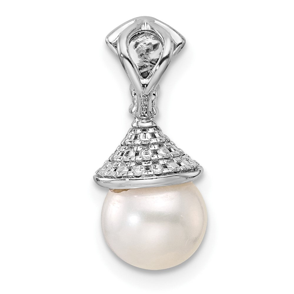 14K White Gold Polished Diamond and Pearl Chain Slide