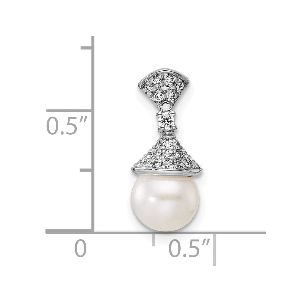 14K White Gold Polished Diamond and Pearl Chain Slide