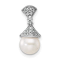14K White Gold Polished Diamond and Pearl Chain Slide