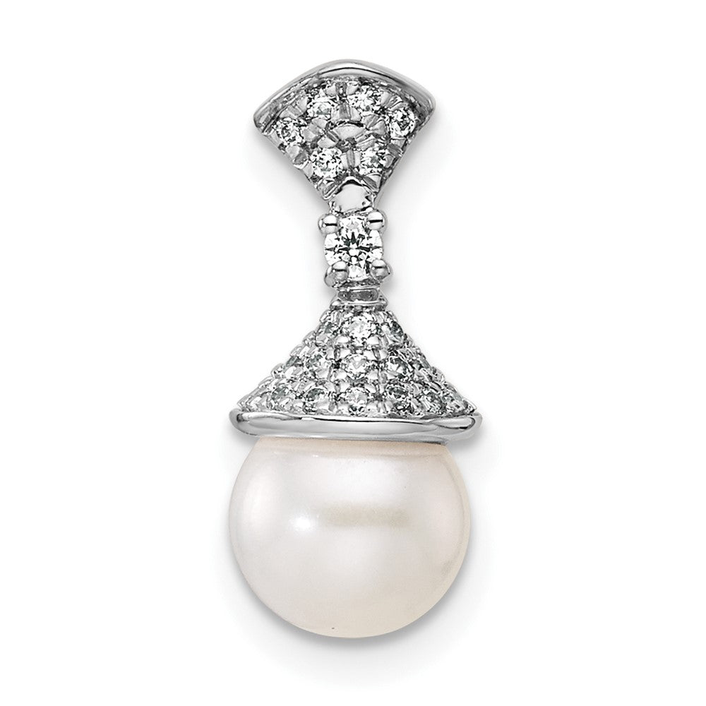 14K White Gold Polished Diamond and Pearl Chain Slide